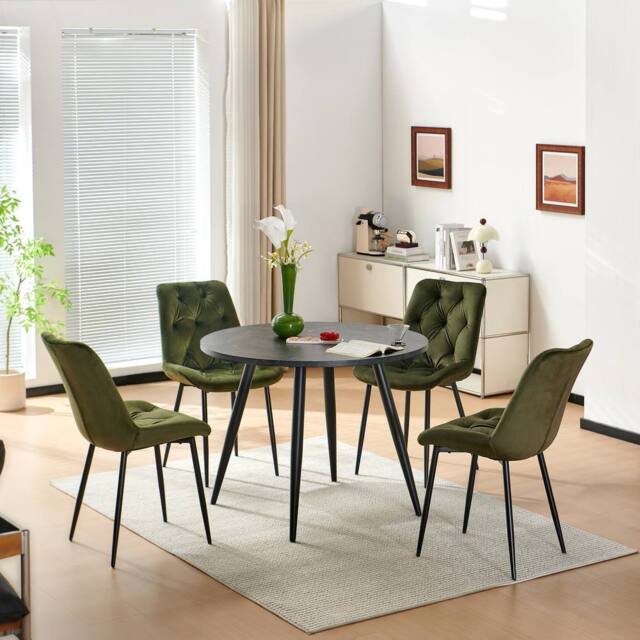 SONARA Black Marble 4 Seater Dining Table With 4 Velvet Chairs Sets in Green - image 1