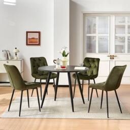 SONARA Black Marble 4 Seater Dining Table With 4 Velvet Chairs Sets in Green - thumbnail 3