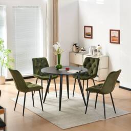 SONARA Black Marble 4 Seater Dining Table With 4 Velvet Chairs Sets in Green - thumbnail 1