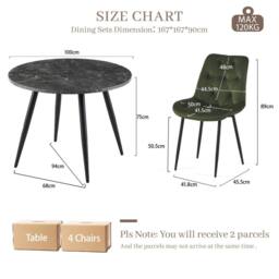 SONARA Black Marble 4 Seater Dining Table With 4 Velvet Chairs Sets in Green - thumbnail 2