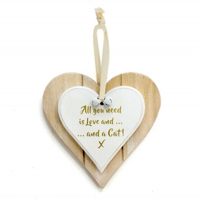 Lesser & Pavey Wooden Heart Plaque Love My Cat in Light Brown