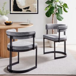 Modern Velvet Curved Dining Chair Upholstered With Soft Back & Padded Seat & Black Metal Frame Set Of 2 - thumbnail 1