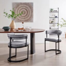 Modern Velvet Curved Dining Chair Upholstered With Soft Back & Padded Seat & Black Metal Frame Set Of 2 - thumbnail 3