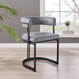 Modern Velvet Curved Dining Chair Upholstered With Soft Back & Padded Seat & Black Metal Frame Set Of 2 - thumbnail 4