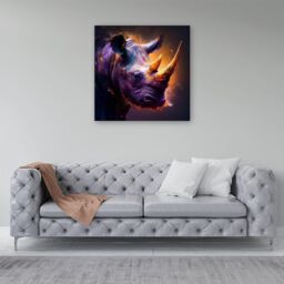 Warren Reed - Designer Golden Rhino Face Splashart Canvas in Grey - Size: w10 inch x h10 inch - thumbnail 4