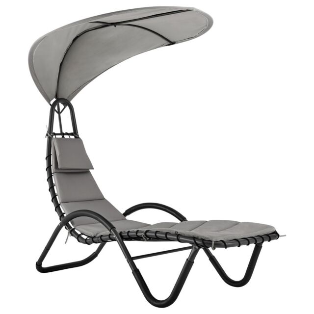 LIVIVO Bali Sun Lounger Relaxing Chair with Canopy Shade & Padded Cushions in Grey - image 1