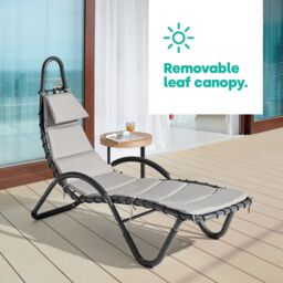 LIVIVO Bali Sun Lounger Relaxing Chair with Canopy Shade & Padded Cushions in Grey - thumbnail 3