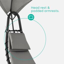 LIVIVO Bali Sun Lounger Relaxing Chair with Canopy Shade & Padded Cushions in Grey - thumbnail 4