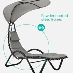 LIVIVO Bali Sun Lounger Relaxing Chair with Canopy Shade & Padded Cushions in Grey - thumbnail 5
