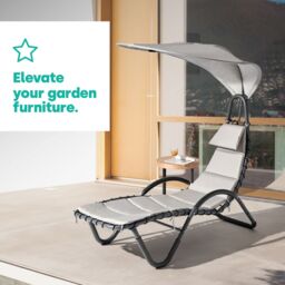 LIVIVO Bali Sun Lounger Relaxing Chair with Canopy Shade & Padded Cushions in Grey - thumbnail 2