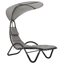 LIVIVO Bali Sun Lounger Relaxing Chair with Canopy Shade & Padded Cushions in Grey - thumbnail 1