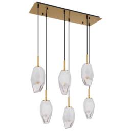 Netlighting Barcley Cluster Pendant Brass Coloured Opal Glass Shade 6x E14 in Yellow - thumbnail 2