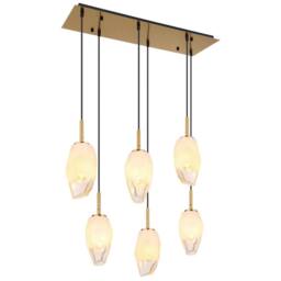 Netlighting Barcley Cluster Pendant Brass Coloured Opal Glass Shade 6x E14 in Yellow