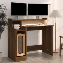 Berkfield Home Elegant Desk with LED Lights Brown Oak 97x45x90 cm Engineered Wood - Size: 97 x 45 x 90 cm - thumbnail 4