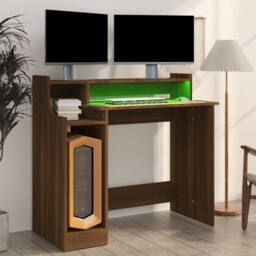 Berkfield Home Elegant Desk with LED Lights Brown Oak 97x45x90 cm Engineered Wood - Size: 97 x 45 x 90 cm - thumbnail 5
