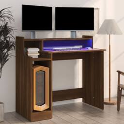 Berkfield Home Elegant Desk with LED Lights Brown Oak 97x45x90 cm Engineered Wood - Size: 97 x 45 x 90 cm - thumbnail 2