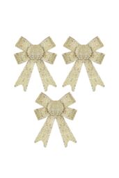 VFM e-Store Tinsel Bows Christmas Decoration X 3 10cm x 13cm x 3cm Champagne in Ivory - Size: 10 cm x 13 cm x 3 cm - thumbnail 1