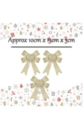 VFM e-Store Tinsel Bows Christmas Decoration X 3 10cm x 13cm x 3cm Champagne in Ivory - Size: 10 cm x 13 cm x 3 cm - thumbnail 2