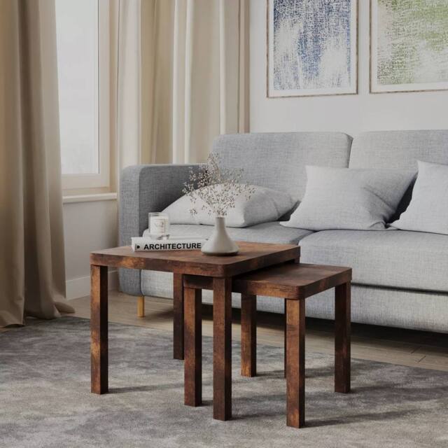 Havendro Rustic Brown Nesting Tables Set of 2 Square Wooden - image 1