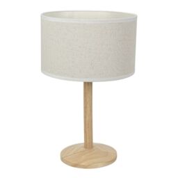 ValueLights Triston Natural Light Wood Stem Table Lamp with Linen Trim Drum Lamp Shade in White - thumbnail 2