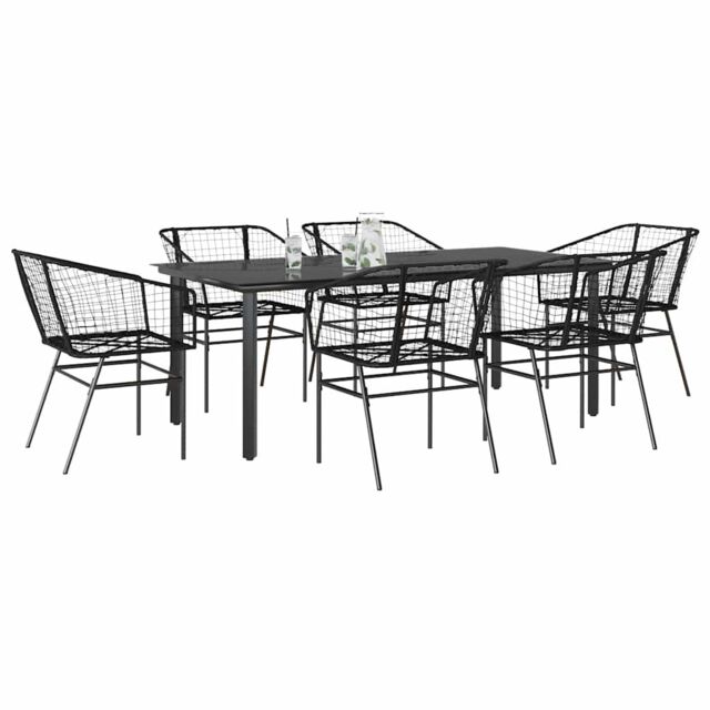 Berkfield Home 7 Piece Garden Dining Set Black Poly Rattan Glass - image 1