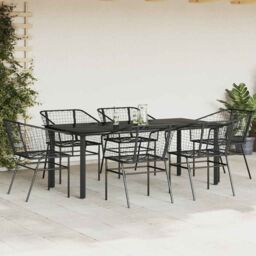 Berkfield Home 7 Piece Garden Dining Set Black Poly Rattan Glass - thumbnail 3