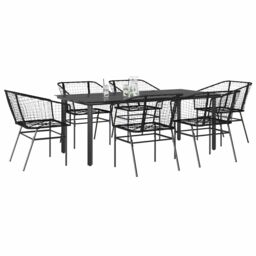 Berkfield Home 7 Piece Garden Dining Set Black Poly Rattan Glass - thumbnail 1