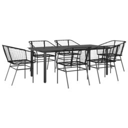 Berkfield Home 7 Piece Garden Dining Set Black Poly Rattan Glass - thumbnail 2