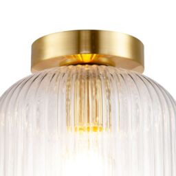 Happy Homewares Contemporary Ceiling Light Fitting with Clear Ribbed Glass Shade in Gold - thumbnail 4