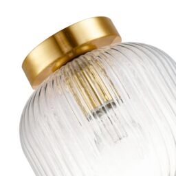 Happy Homewares Contemporary Ceiling Light Fitting with Clear Ribbed Glass Shade in Gold - thumbnail 3