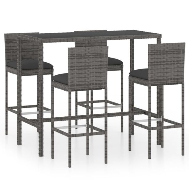 Berkfield Home 5 Piece Garden Bar Set with Cushions Poly Rattan Grey - image 1