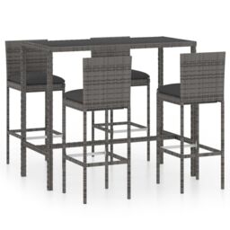 Berkfield Home 5 Piece Garden Bar Set with Cushions Poly Rattan Grey - thumbnail 1