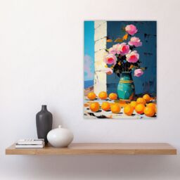 "Artery8 Rose Flower Bouquet Vase & Oranges Still Life Wall Art Print in Pink - Size: W18"" x H24""" - thumbnail 4