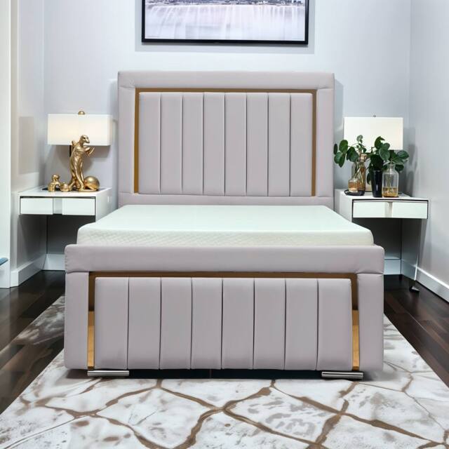 UK Bed Furniture Princess Slatted Base Upholstered Bed with 48 Inch Panel Headboard in Silver - Size: Single - image 1