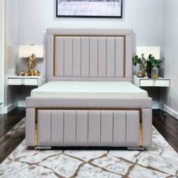 UK Bed Furniture Princess Slatted Base Upholstered Bed with 48 Inch Panel Headboard in Silver - Size: Single - thumbnail 1