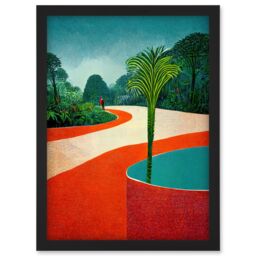 Artery8 Modern Abstract Orange Jungle Artwork Framed Wall Art Print A4 in Black - thumbnail 1