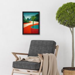Artery8 Modern Abstract Orange Jungle Artwork Framed Wall Art Print A4 in Black - thumbnail 2
