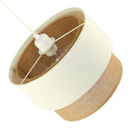 Happy Homewares Modern Designer Two Tier Cream Linen & Natural Rattan Pendant Shade in Brown - thumbnail 5