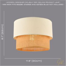 Happy Homewares Modern Designer Two Tier Cream Linen & Natural Rattan Pendant Shade in Brown - thumbnail 6