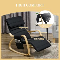 HOMCOM Rocking Chair Recliner Armchair with Adjustable Footrest in Black - thumbnail 5