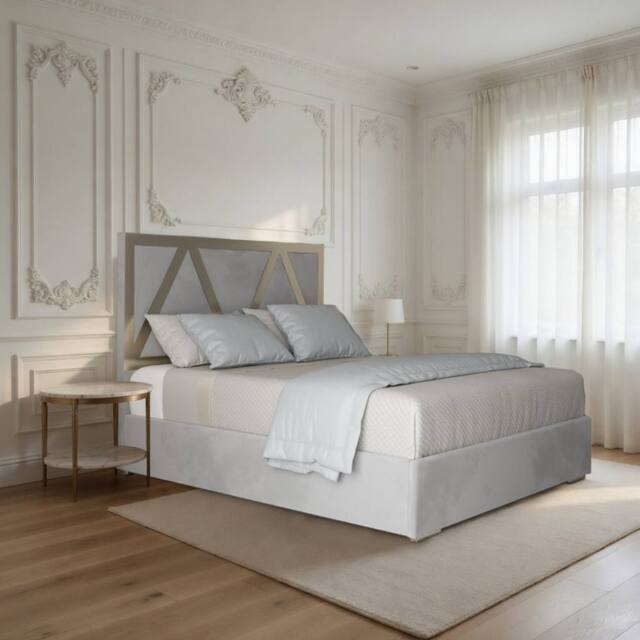 Casani Cliddesden Upholstered Soft Velvet Grey Metal Designer Bed Frame - Size: Small Double - image 1