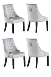 Life Interiors Set of 4 'Windsor' Knocker Back Velvet Dining Chairs Solid Wood Legs in Light Grey - thumbnail 1