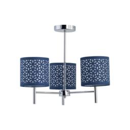 First Choice Lighting Brea - Chrome 3 Light Fitting with Navy Blue Cut Out Shades in Silver - thumbnail 1