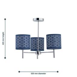 First Choice Lighting Brea - Chrome 3 Light Fitting with Navy Blue Cut Out Shades in Silver - thumbnail 5