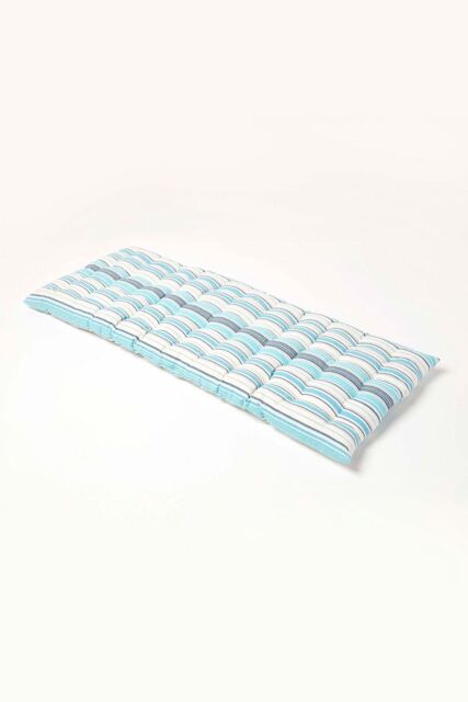 Homescapes Garden Bench Cushion Luxury 2 Seater Cotton Blue Striped Indoor Outdoor Pad - image 1