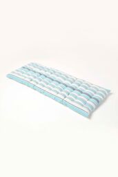 Homescapes Garden Bench Cushion Luxury 2 Seater Cotton Blue Striped Indoor Outdoor Pad - thumbnail 1
