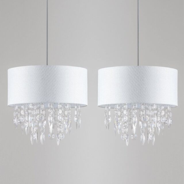 First Choice Lighting Set of 2 Fiji - White Fleck Jewelled Easy Fit 40cm Pendant Shades - image 1