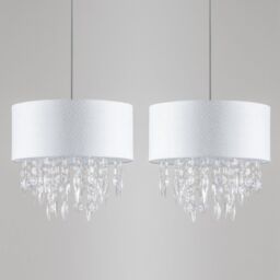 First Choice Lighting Set of 2 Fiji - White Fleck Jewelled Easy Fit 40cm Pendant Shades