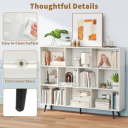 Gymax 10-Cube Freestanding Bookcase 140 CM Mid Century Storage Organizer in White - thumbnail 5