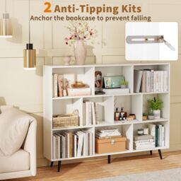 Gymax 10-Cube Freestanding Bookcase 140 CM Mid Century Storage Organizer in White - thumbnail 4